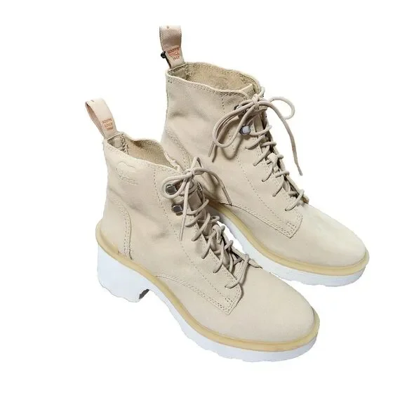 SOREL Hi-Line Waterproof Lace Up Leather Boot in Chalk Size 7 - Picture 2 of 11